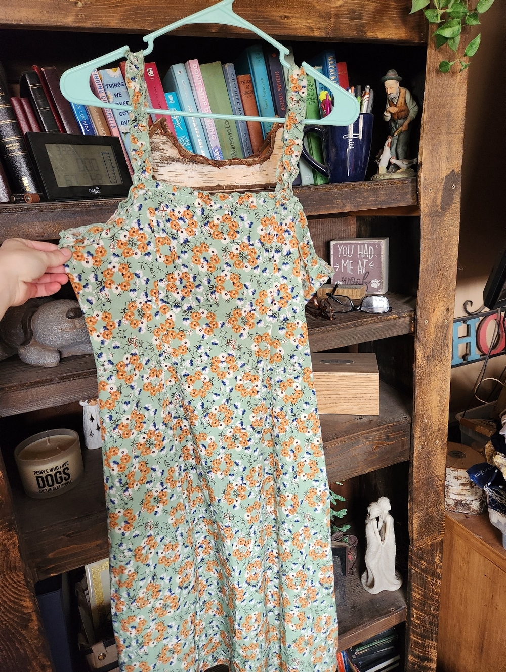 Floral Smocked Strap Sundress in Sage Green